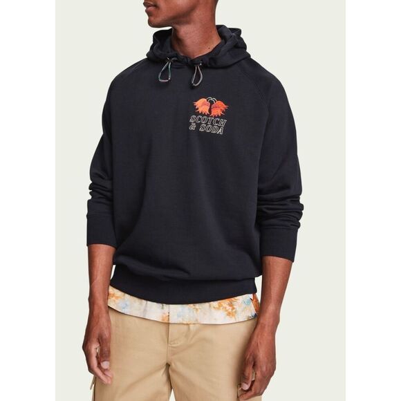 Scotch & Soda Black Graphic Red Flower Embroidered Hoodie Sweatshirt Men's Large - Picture 1 of 14